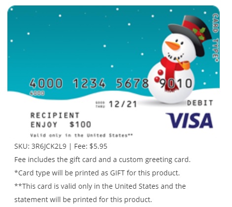 a credit card with a snowman and text