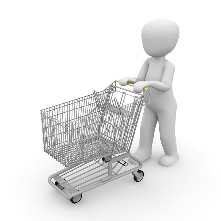a cartoon character pushing a shopping cart