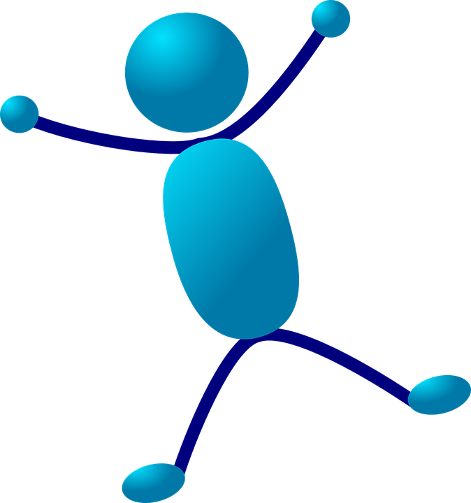 a blue stick figure with arms extended