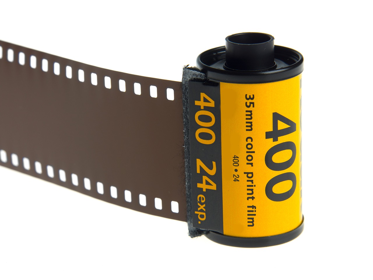 a roll of film with a yellow and black label
