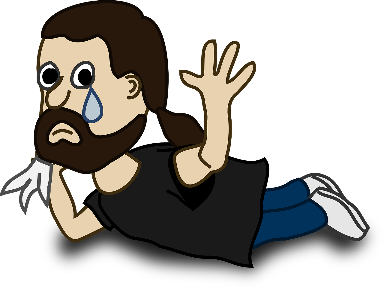 a cartoon of a man with a beard and a crying face