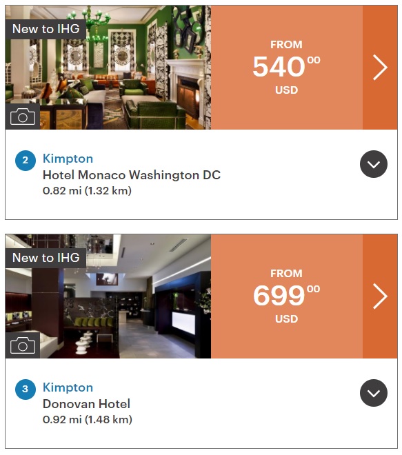 screenshot of a hotel room with prices and prices