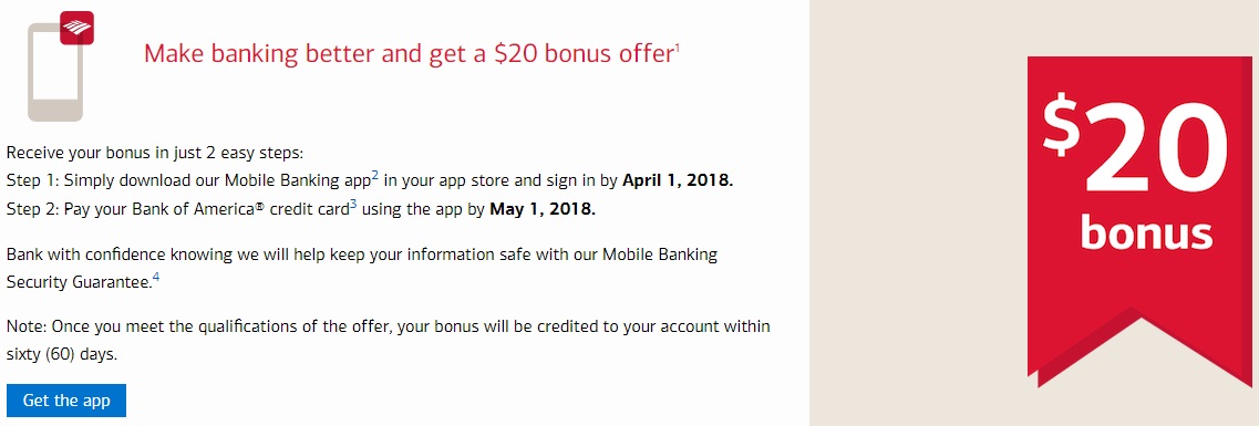 Bank of America $20 app