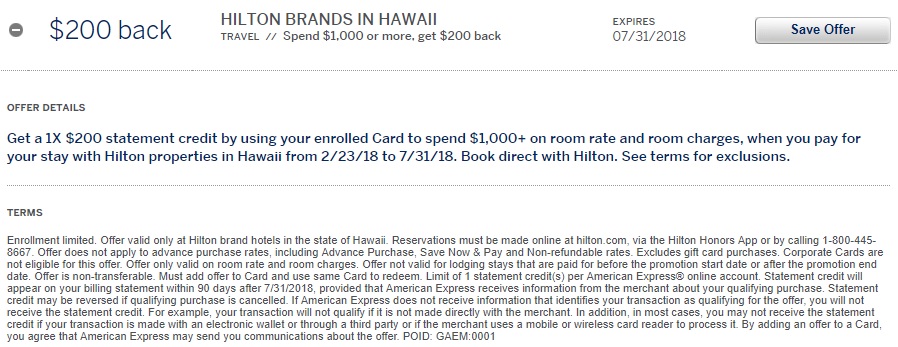 Hilton Hawaii Amex Offer