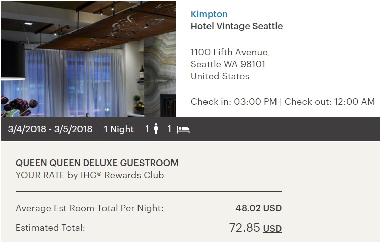 Kimpton Hotel Vintage Seattle final price