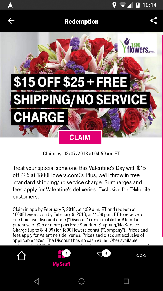 T-Mobile Tuesdays 1-800 Flowers offer