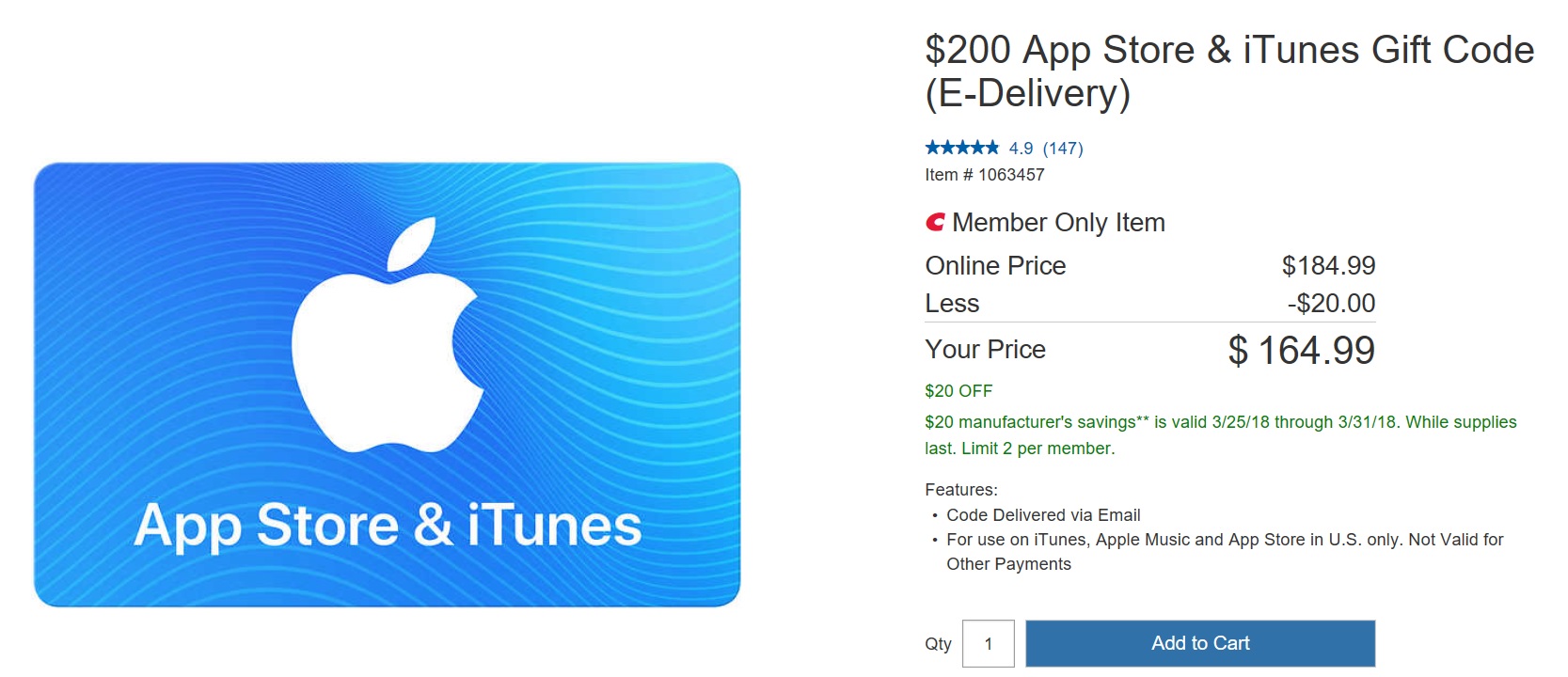 Costco discounts App Store and iTunes gift cards