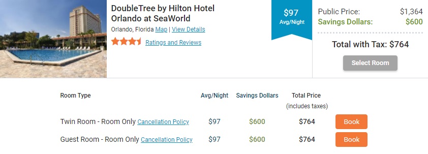 DoubleTree SeaWorld booked with Travel Savings Card