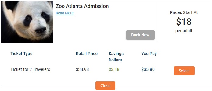 Travel Savings Card - Zoo Atlanta discounted