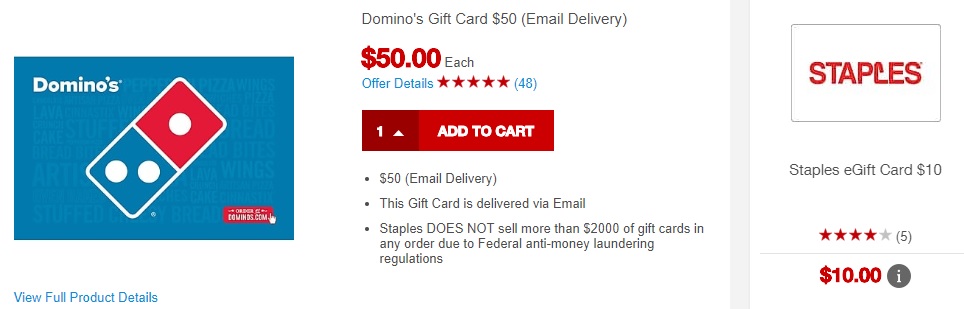 Expired 5x Opportunity Buy 50 Domino S Egc Get 10 Staples Egc Free