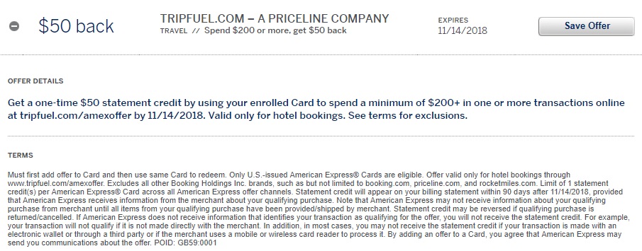 TripFuel Amex Offer Terms
