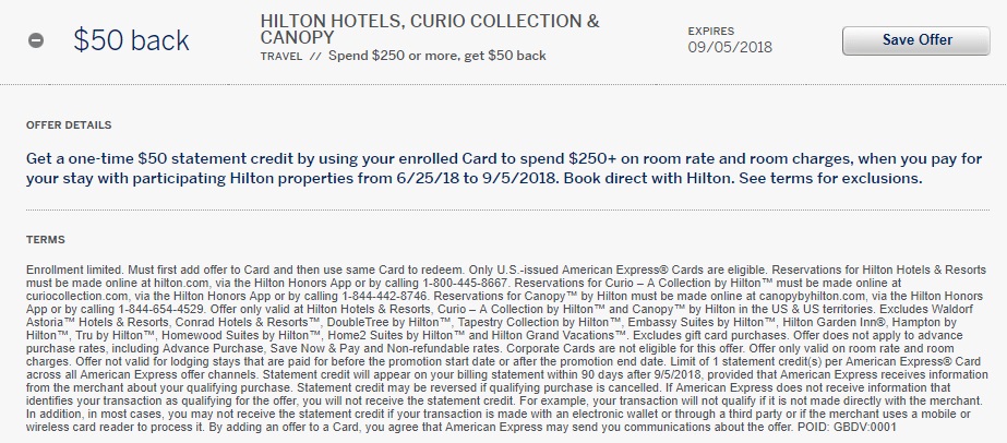 Hilton, Curio Collection & Canopy Amex Offer
