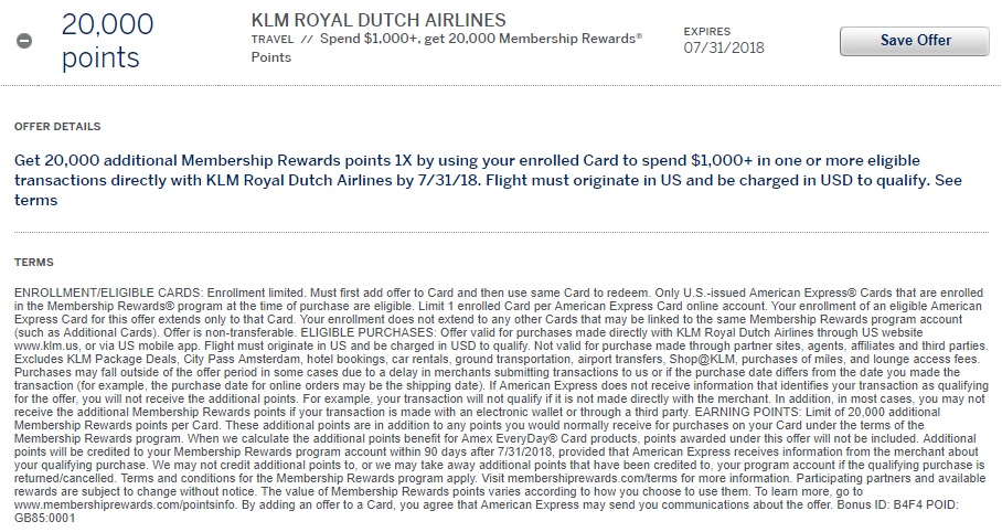 KLM Amex Offer