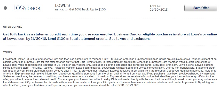 Lowe's Amex Offer