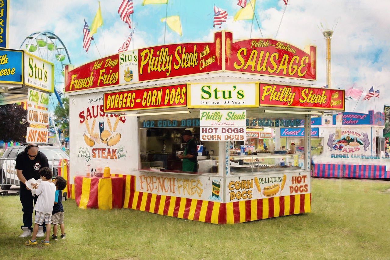 a food stand with a sign on it