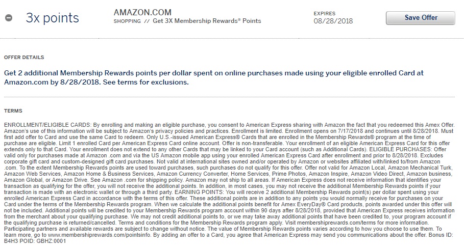 Amazon Amex Offer 3x Membership Rewards
