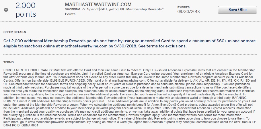 Martha Stewart Wine Amex Offer 2,000 Membership Rewards