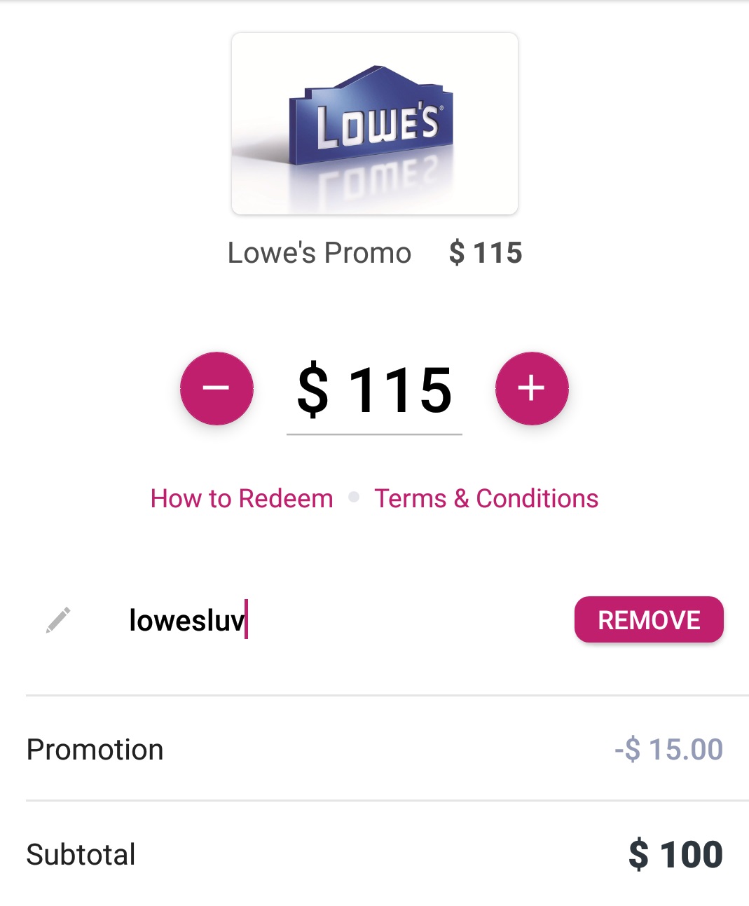 Swych Lowe's Gift Card Deal