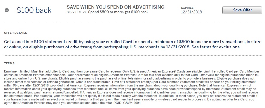Advertising Amex Offer