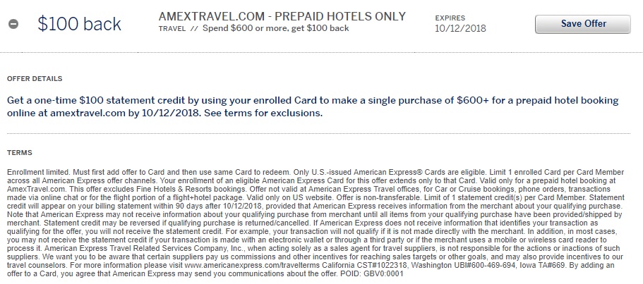 Amex Travel Prepaid Hotels