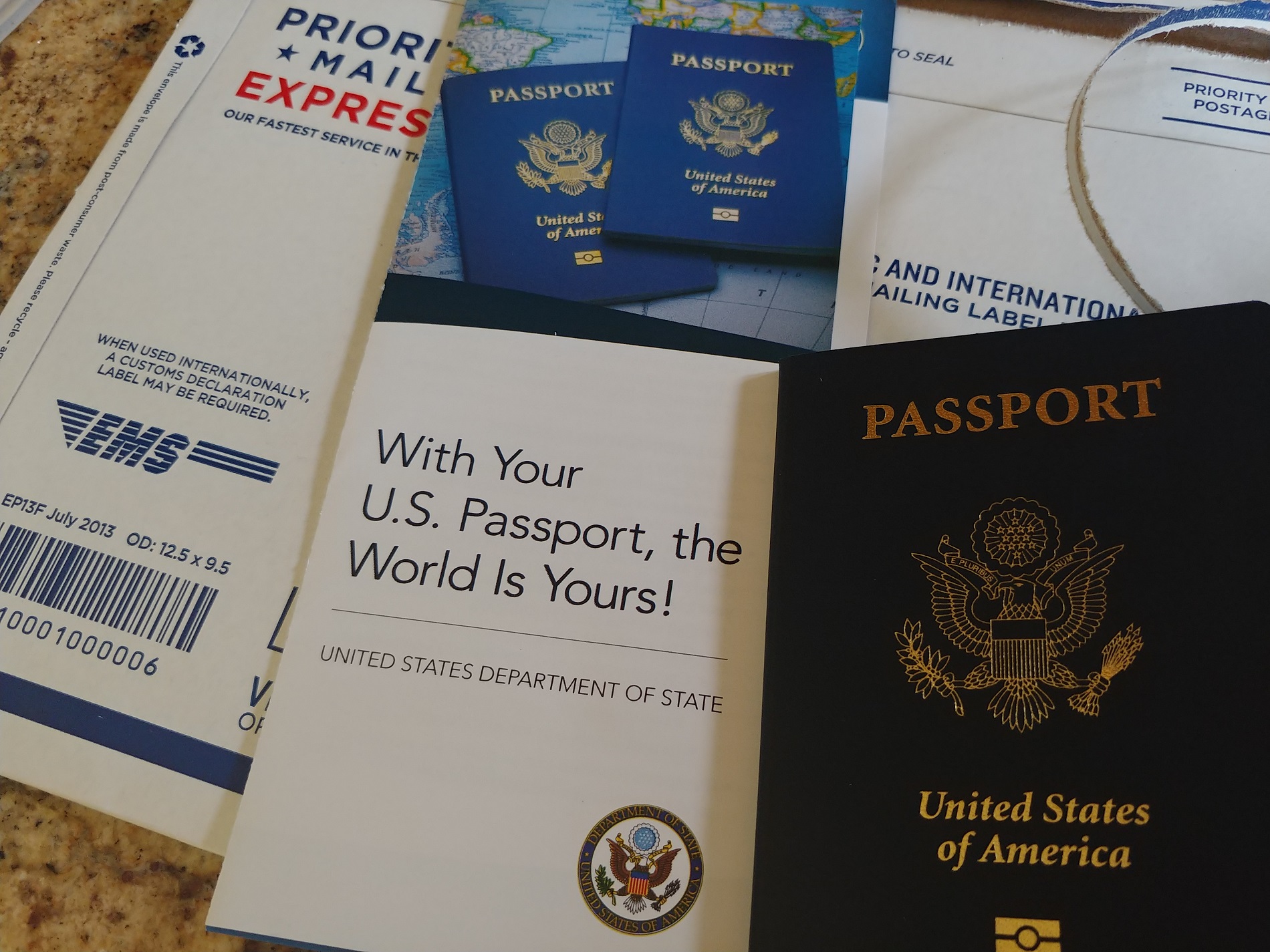 a group of passport and a map