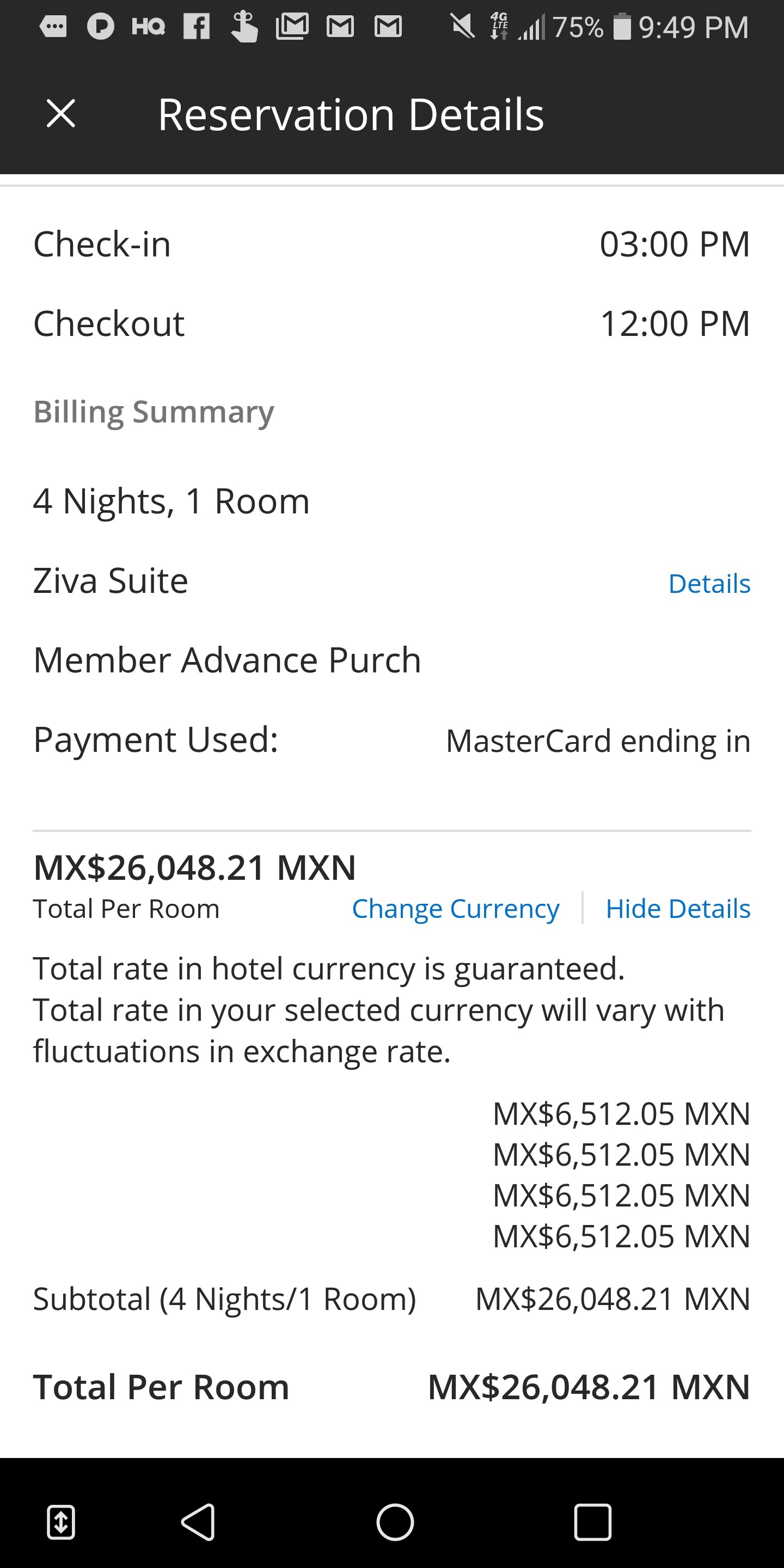 a screenshot of a hotel bill