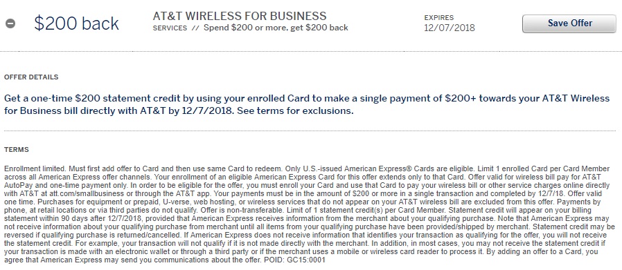 AT&T Wireless For Business Amex Offer - $200 Statement Credit