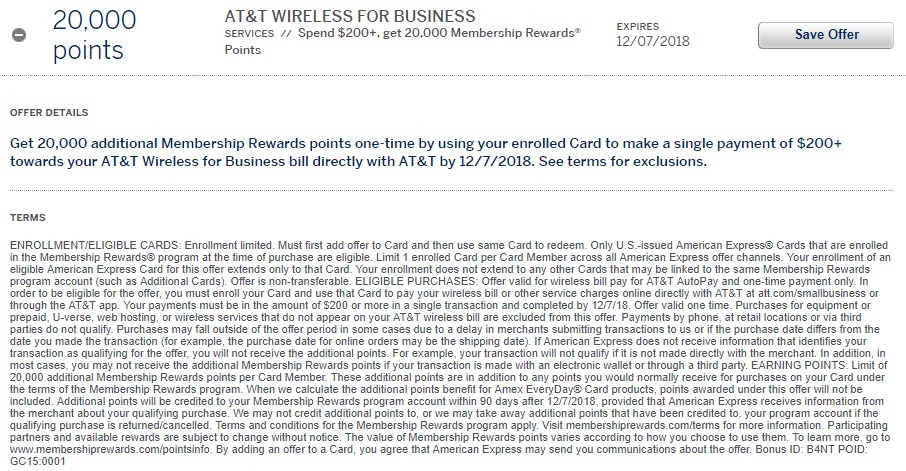 AT&T Wireless For Business Amex Offer - 20,000 Membership Rewards