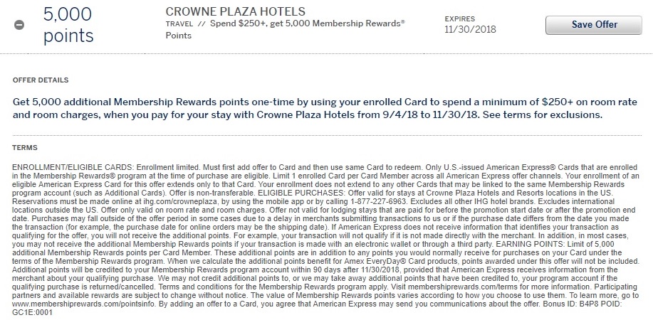 Crowne Plaza Amex Offer 5,000 Membership Rewards