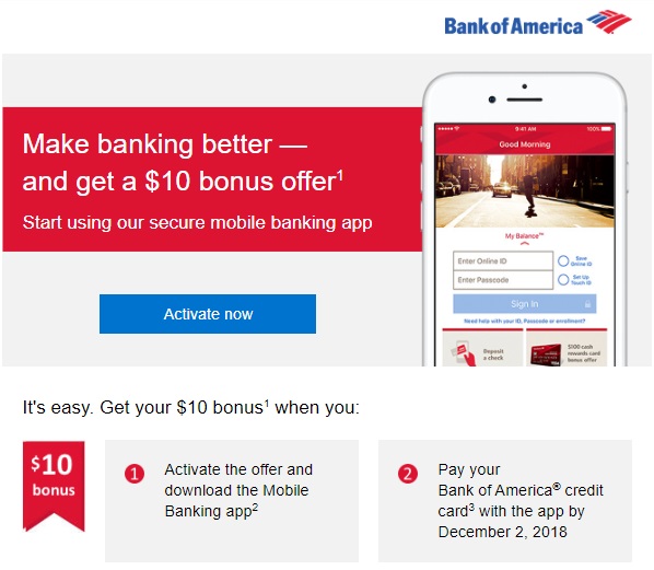 Bank Of America App $10 Bonus