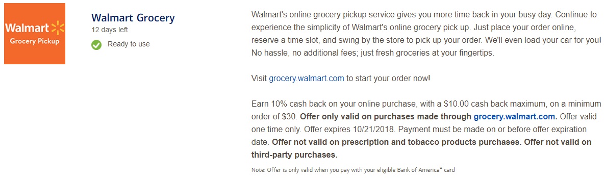 BankAmeriDeals Walmart Online Grocery