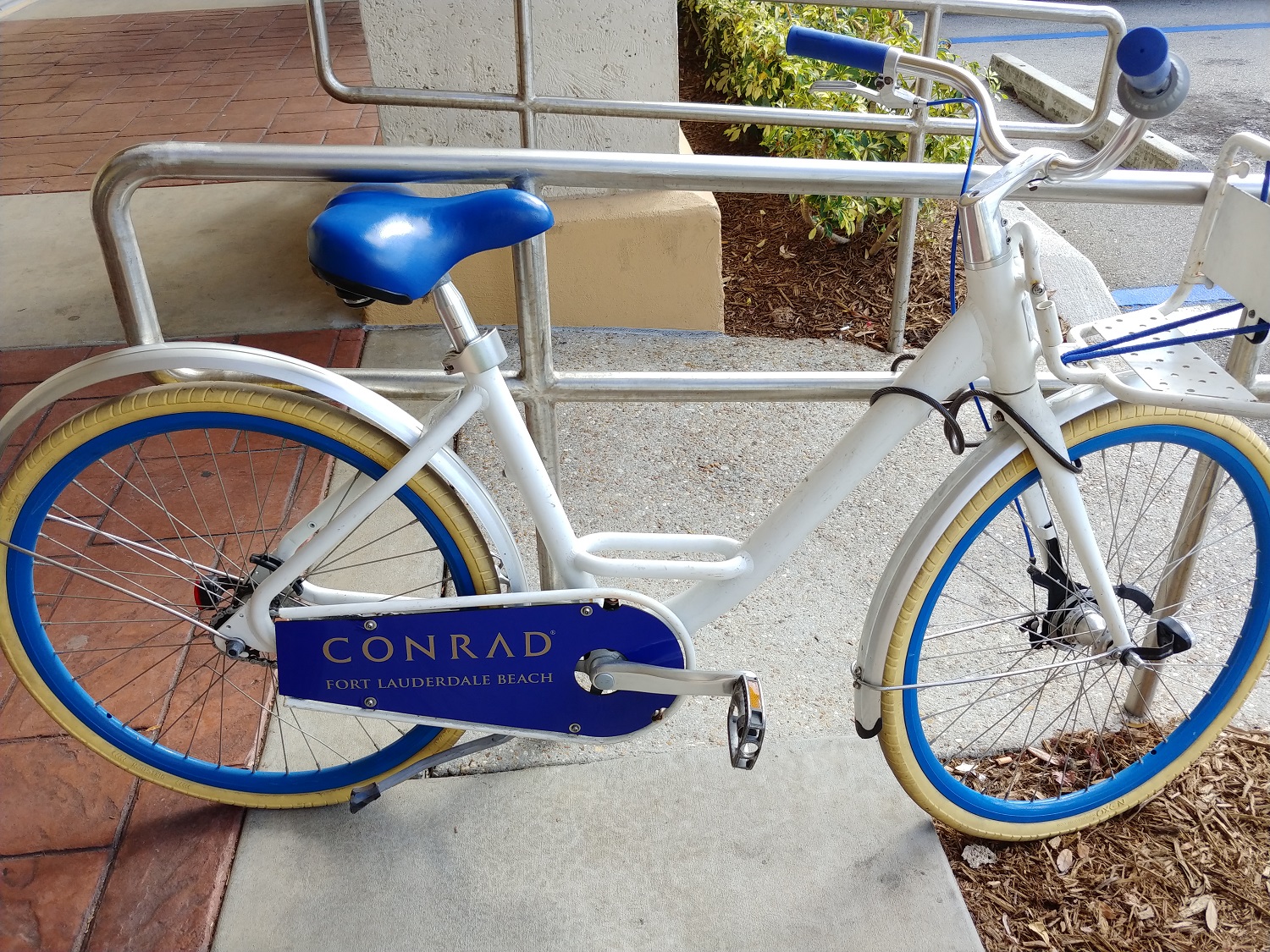 a white and blue bicycle