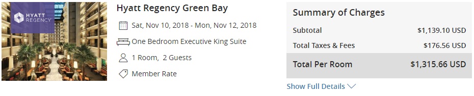 Hyatt Regency Green Bay Premium Suite Final Cost