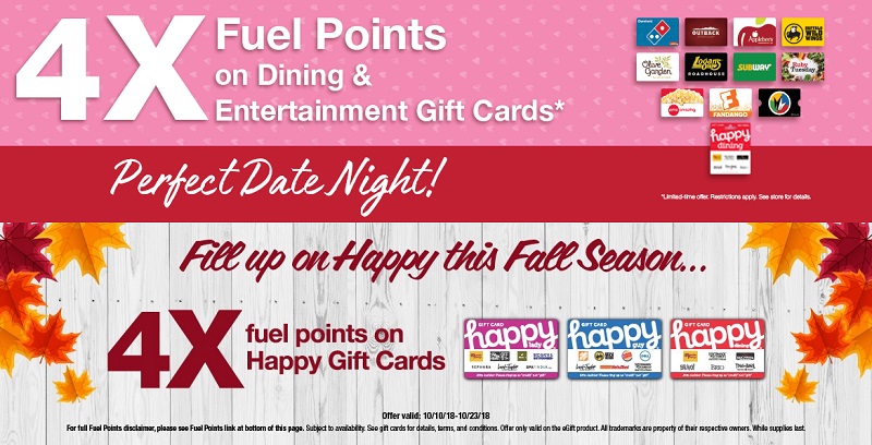 Kroger 4x Fuel Points Restaurant & Happy Dining Gift Cards