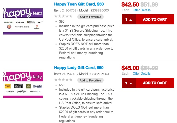 Staples Happy Gift Cards