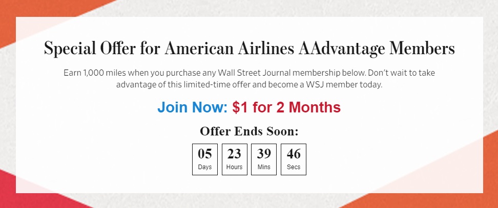 Wall Street Journal American Airlines AAdvantage Bonus Miles
