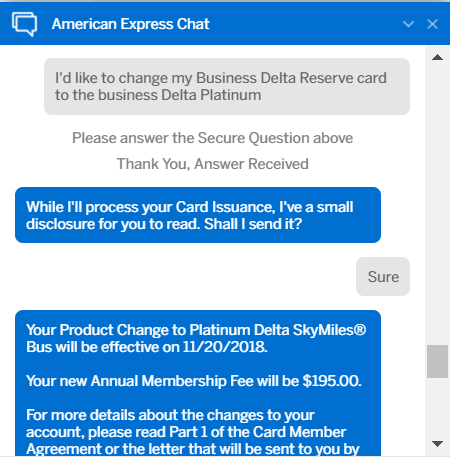 Amex product change via chat (it's back and better than before)