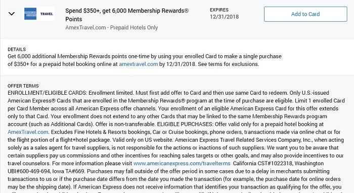 AmexTravel Amex Offer Spend $350 Get 6,000 Membership Rewards