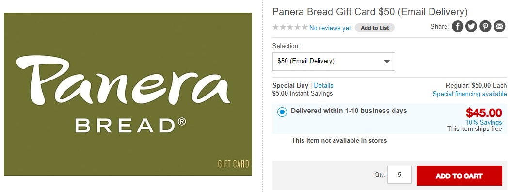 Staples Panera Discounted Gift Card