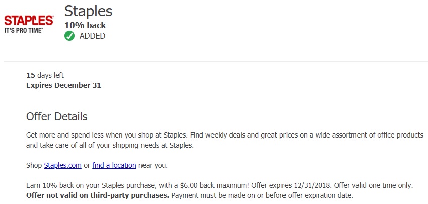 Staples Chase Offer New End Date