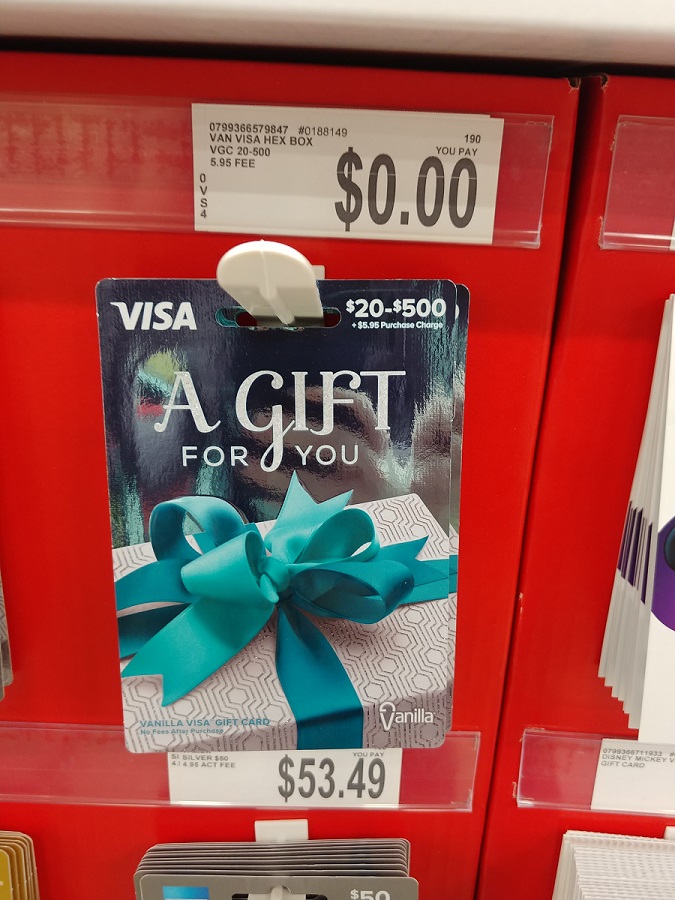 a gift card with a blue bow on it