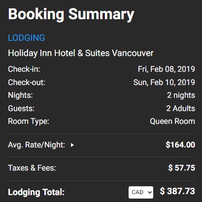 Holiday Inn Vancouver - booked via StayVancouver