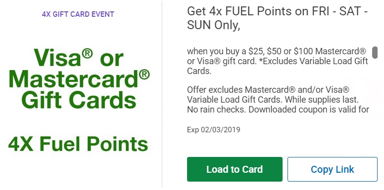 Kroger Visa Mastercard 4x Fuel Points Feb 1-3 2019