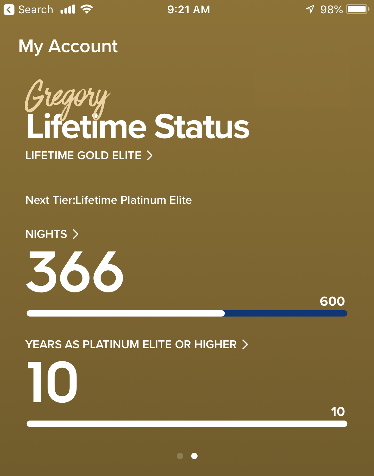 Gregs progress towards Marriott Lifetime Platinum