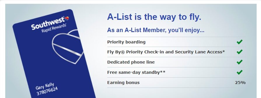 Southwest A-List Status Match