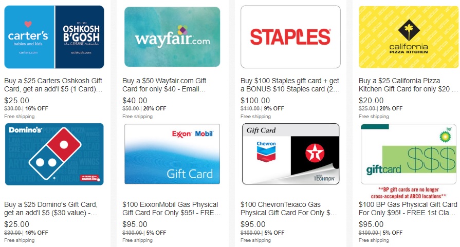 eBay Daily Deals Discounted Gift Cards