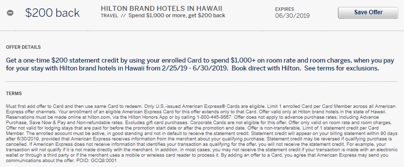 Hilton Hawaii Amex Offer