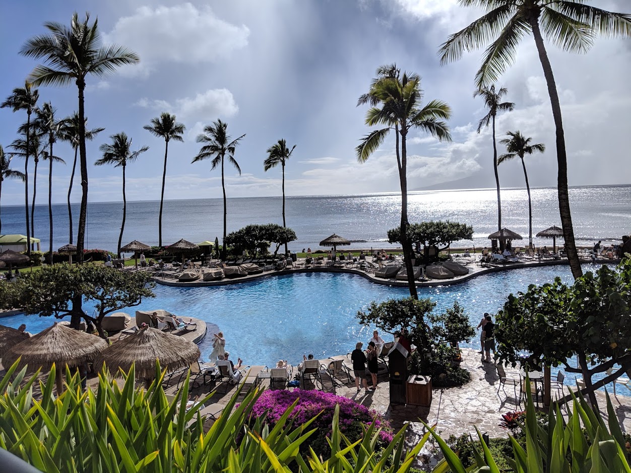 A pool and ocean view at the Hyatt Regency Maui in Hawaii