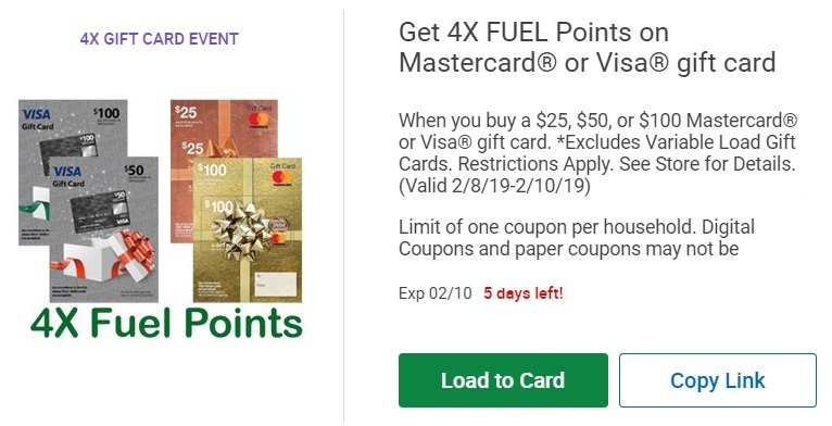 Kroger 4x Fuel Points Visa Mastercard Gift Cards
