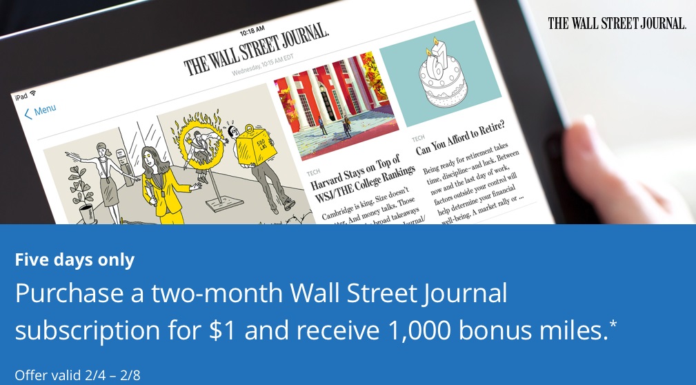 Wall Street Journal MileagePlus Shopping 1,000 Bonus Miles
